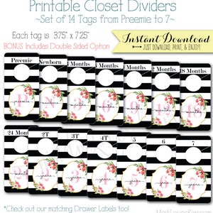 Printable Baby Closet Dividers, Digital Floral Nursery Organization ...