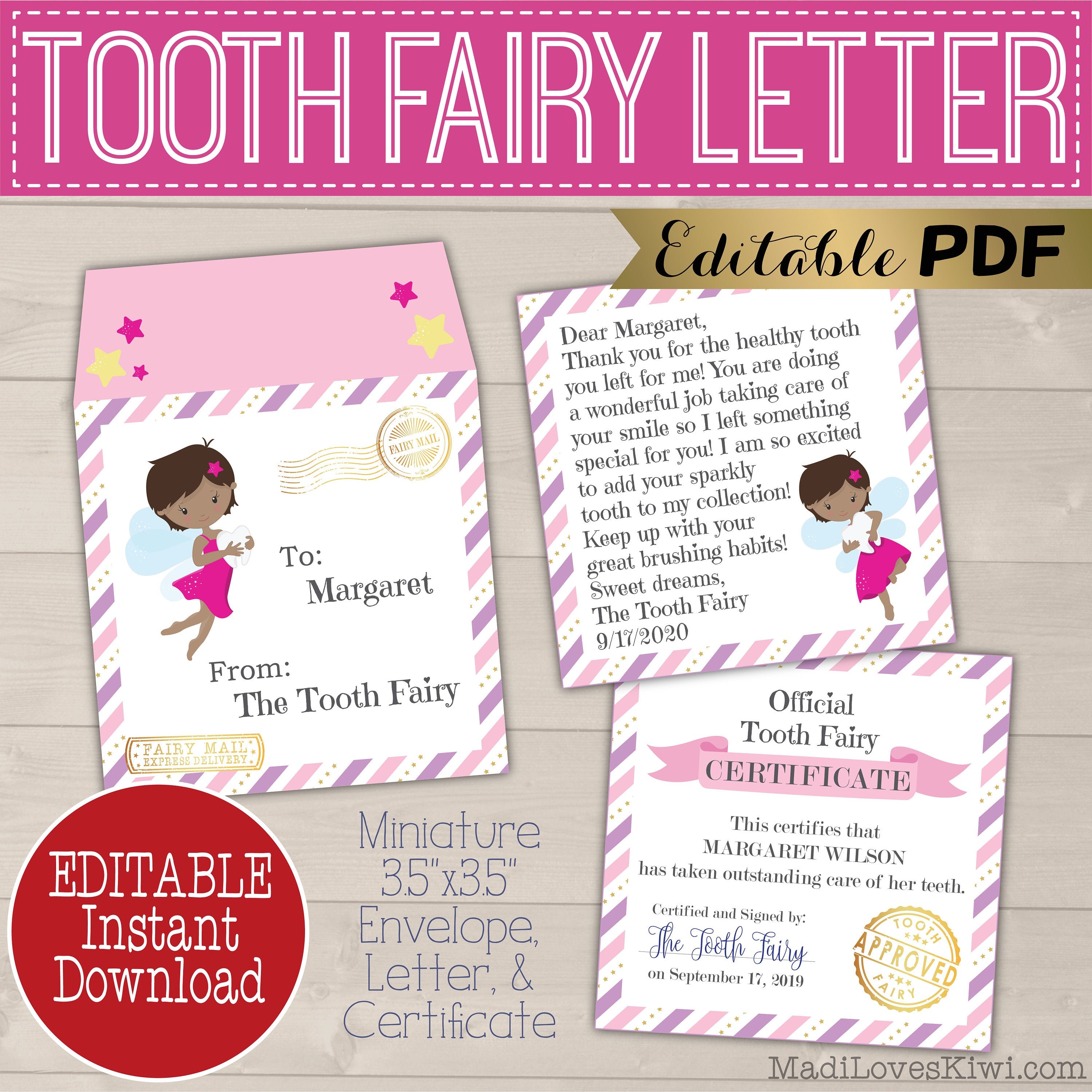 mini tooth fairy letter printable editable lost tooth etsy
