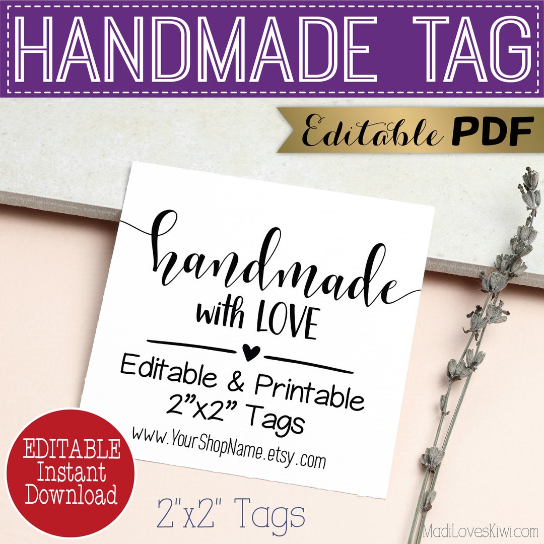 EDITABLE Handmade With Love Tag, Printable Thank You Hang Label 2x2 PDF ...