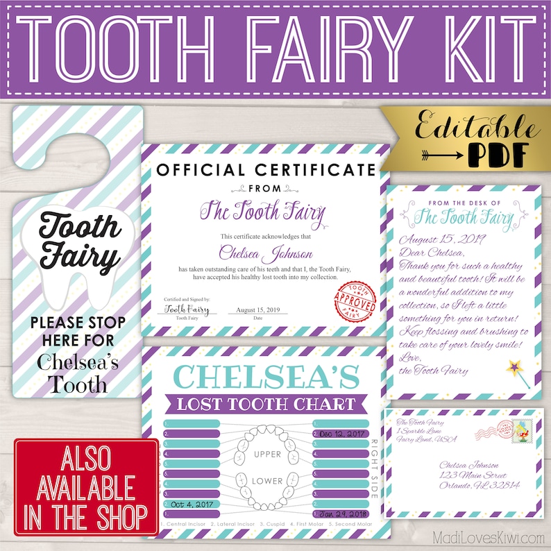 Mini Tooth Fairy Letter Printable, Editable Lost Tooth Certificate PDF Template, DIY Girl Mail Receipt Digital First Report Instant Download image 10