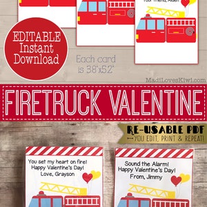 Imprimable Firetruck Valentines Day Card, Editable Fire Truck Oreo Valentine's Note for Kid Instant Download, Non Candy Gift Favor Treat Idea image 10