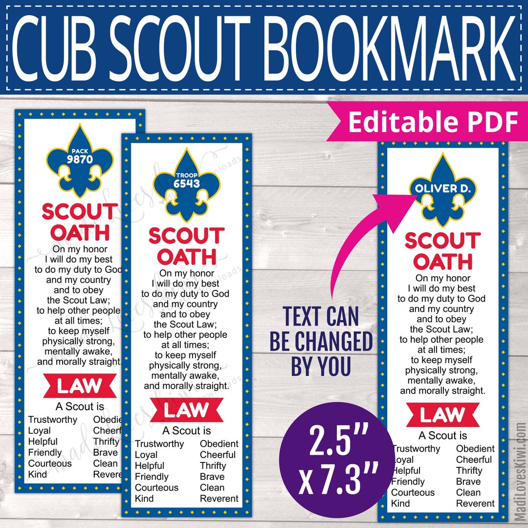 Printable Cub Scout Bookmark Editable Pack Leader Instant - Etsy