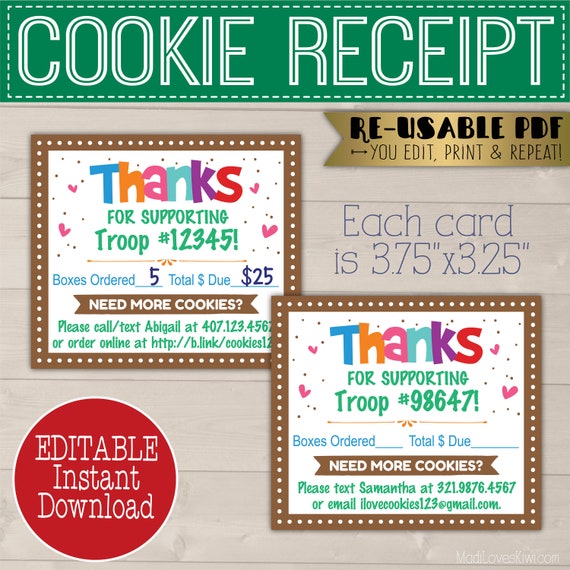 Cookie Thank You Tags Editable Cookie Booth Troop (Instant