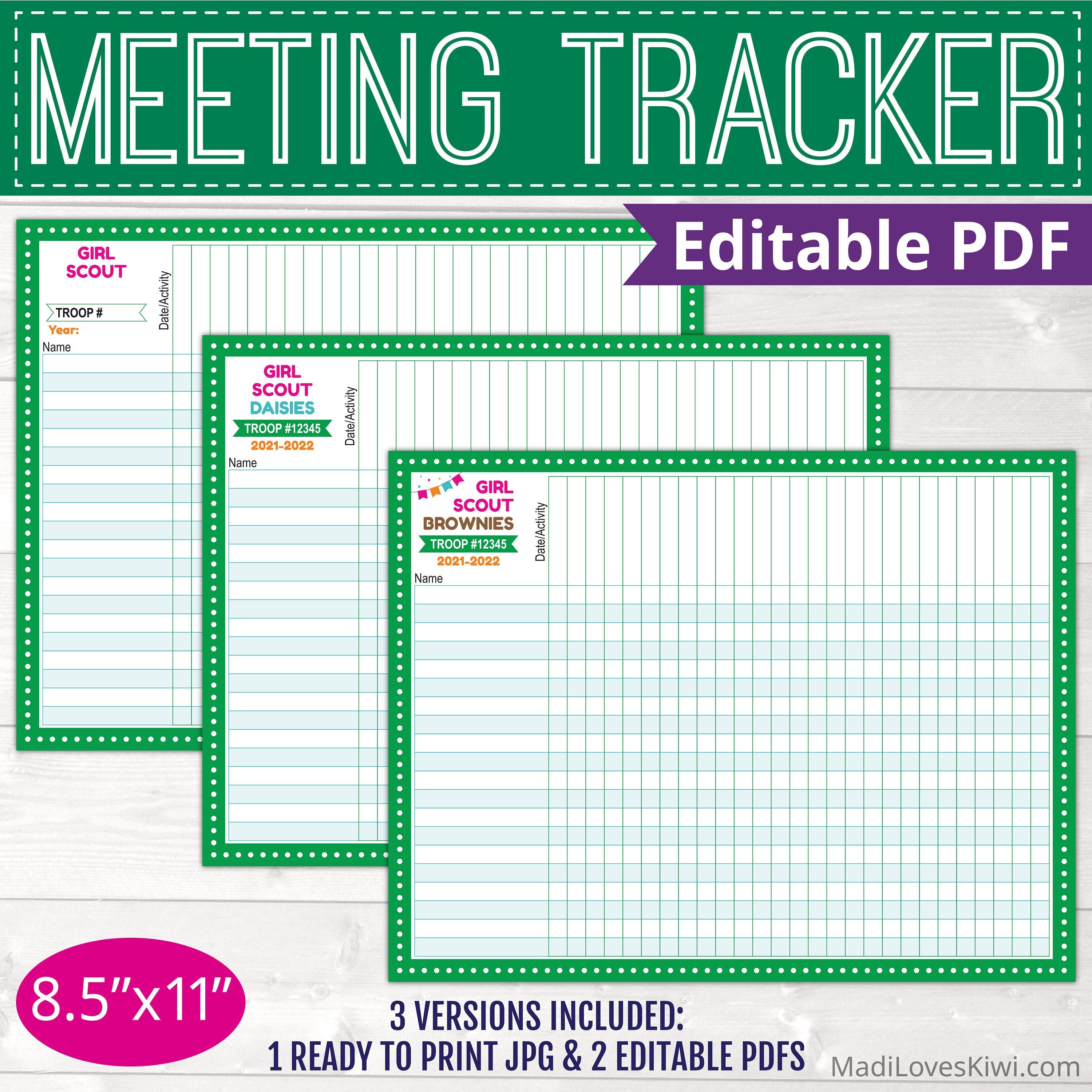 Editable Girl Scout Attendance Sheet All Levels Daisy | Etsy