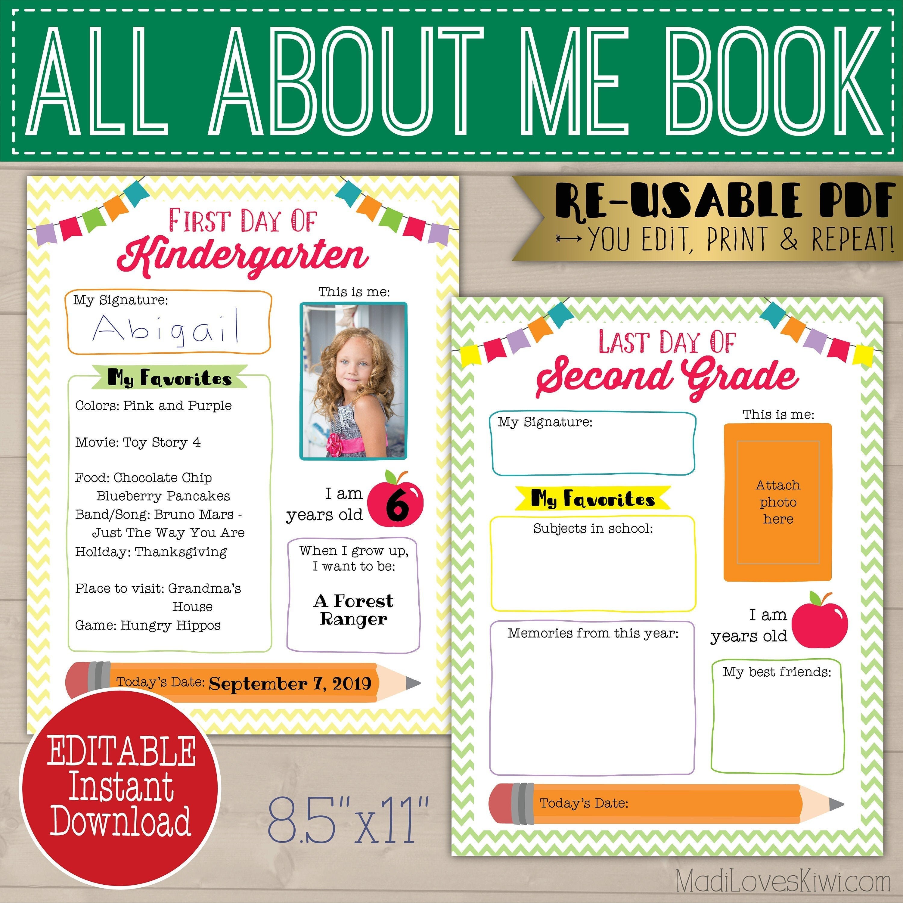Printable All About Me Book Editable Memory Book PDF Etsy