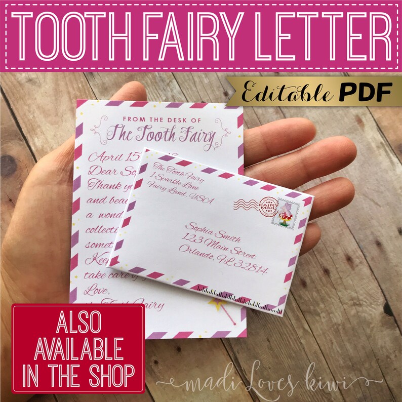 Mini Tooth Fairy Letter Printable, Editable Lost Tooth Certificate PDF Template, DIY Girl Mail Receipt Digital First Report Instant Download image 8