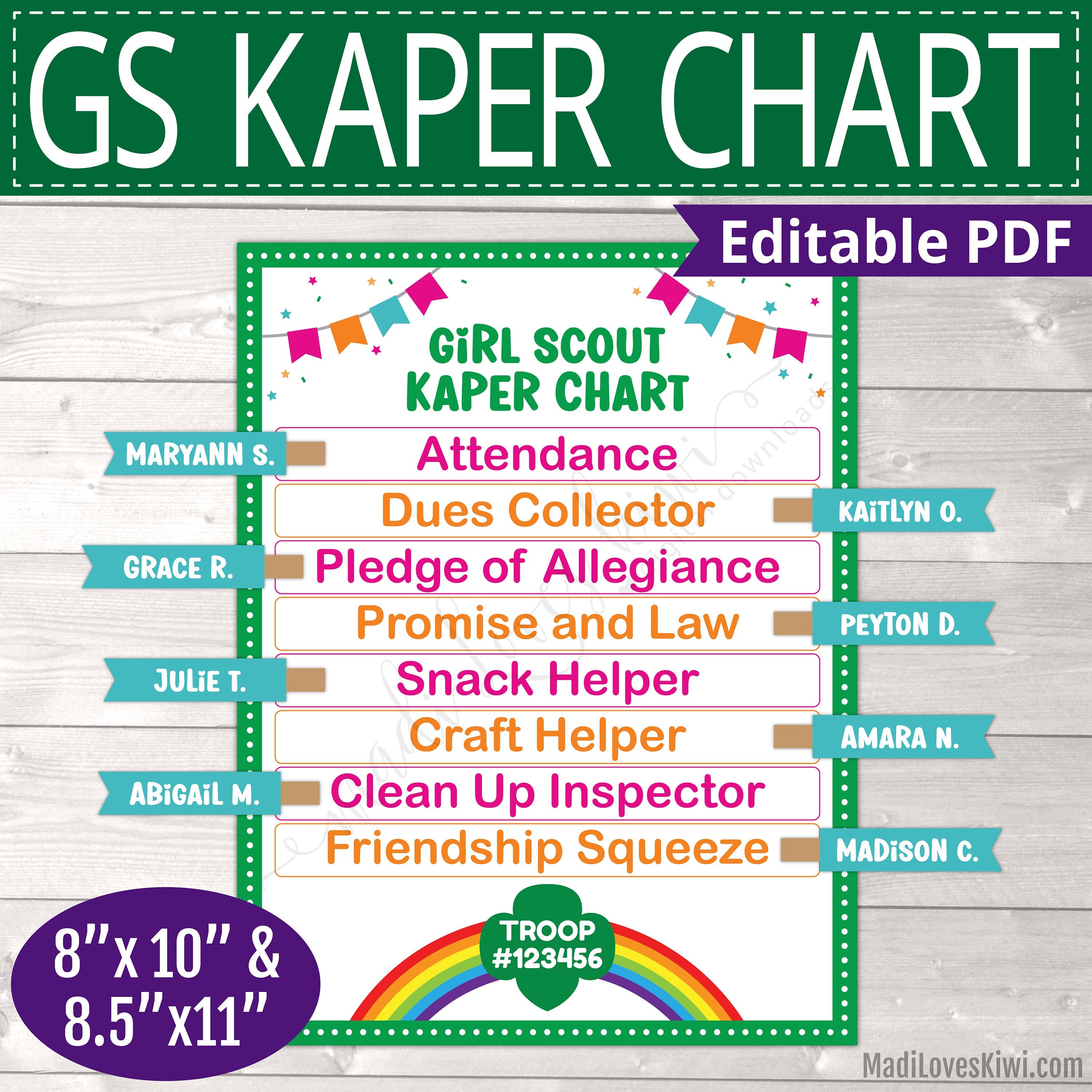 Girl Scout Kaper Chart With Name Label Printable - Etsy Norway
