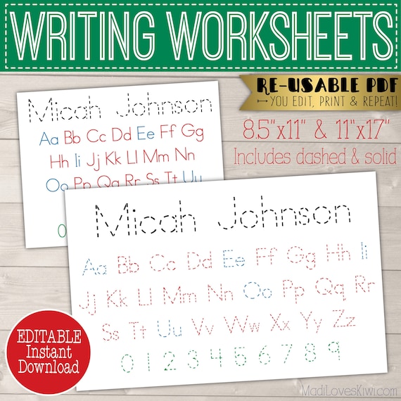 Editable Name Writing Worksheet, Printable ABC Learning Activities