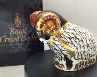 BOXED Royal Crown Derby DERBY RAM Paperweight