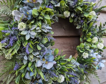 Blue Blossom Wreath, Everyday Flower wreath, Summer Wreath,