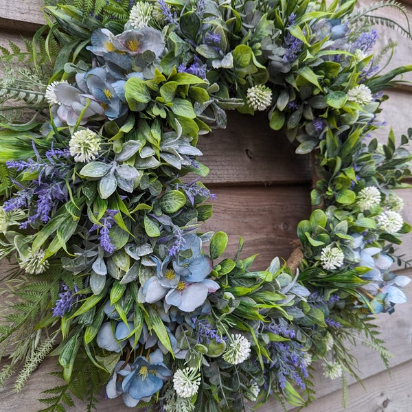 All year round wreath, Spring Wreath, Artificial Wreath, Large Wreath, Door Wreath, Blue Wreath, Summer Wreath