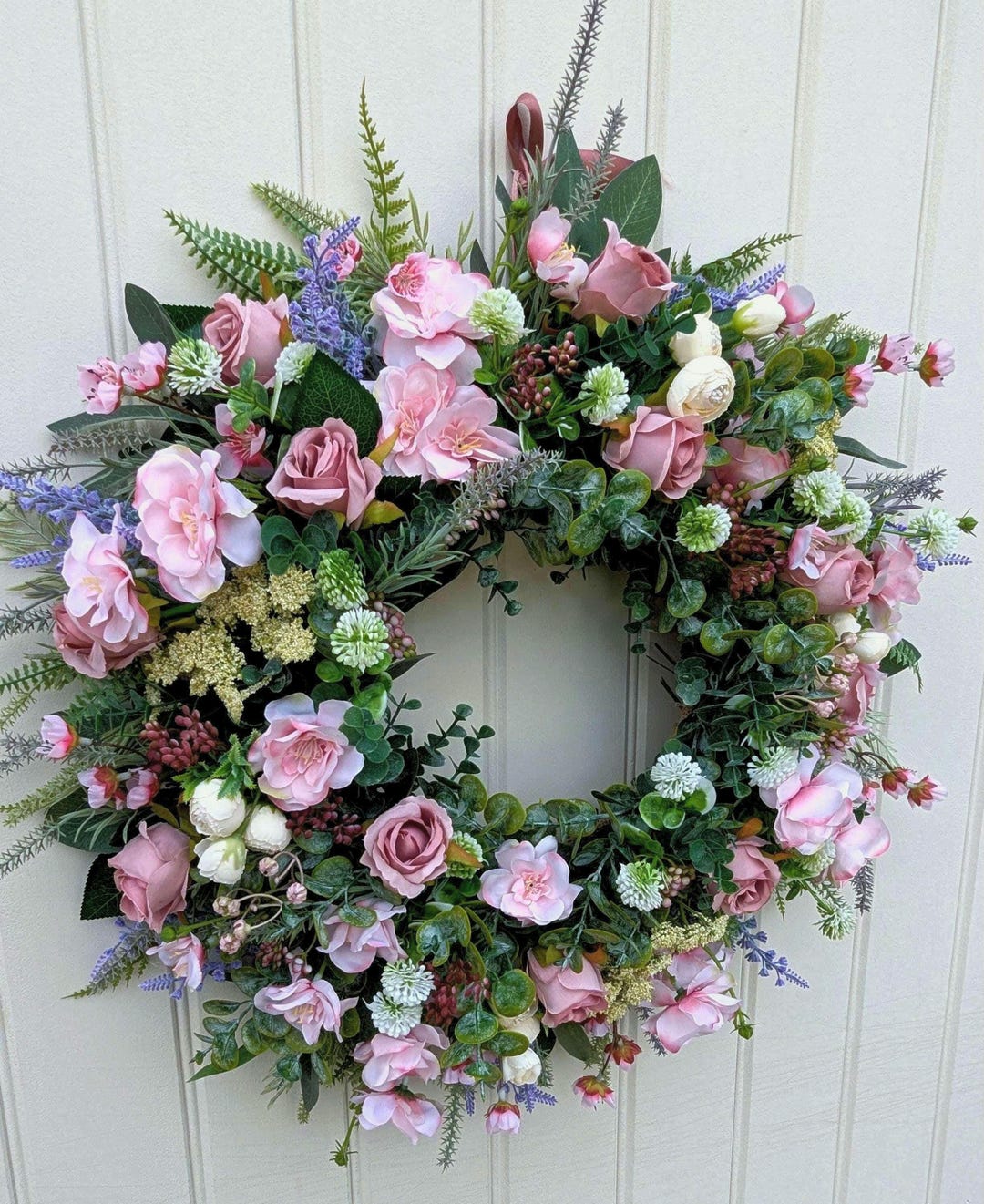 Handmade Pink Rose Wreath: Everyday Flower Wreath - Etsy UK