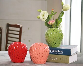 Strawberry-shaped Vase | Ornamental Vases | Strawberry Flower Vase | Home Decor | Flower Pots | Living Room Decorations | Unique Home Decor