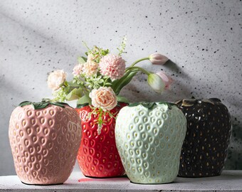 Strawberry-shaped Vase | Ornamental Vases | Strawberry Flower Vase | Home Decor | Flower Pots | Living Room Decorations | Unique Home Decor
