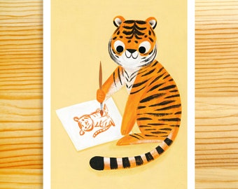 Autorretrato Tigre 5x7 Impresión de Arte