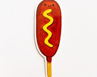 Corn Dog with Mustard Food Art Vinyl Sticker