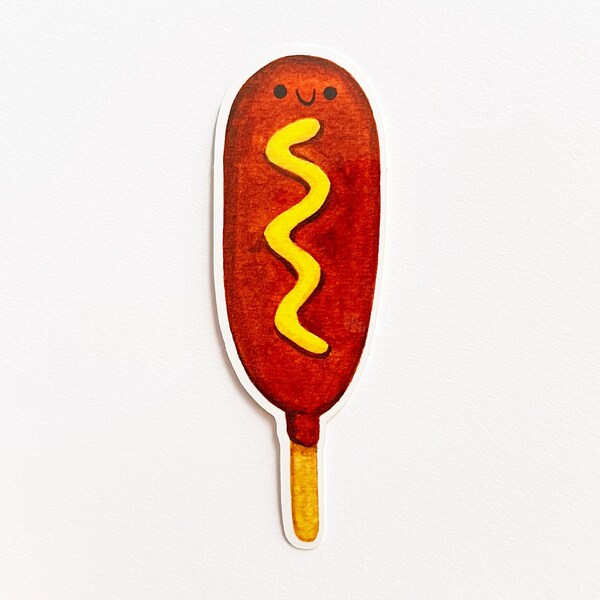 Corn Dog with Mustard Food Art Vinyl Sticker