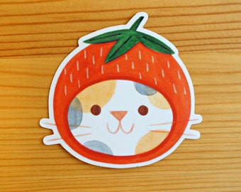 Pegatina de vinilo Strawberry Hat Cat