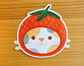 Strawberry Hat Cat Vinyl Sticker