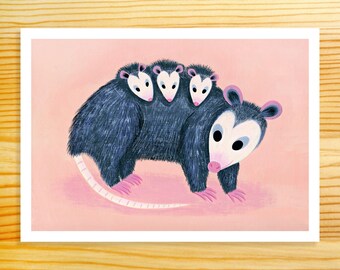 Babies on Board Opossum Family 5x7 Art Print