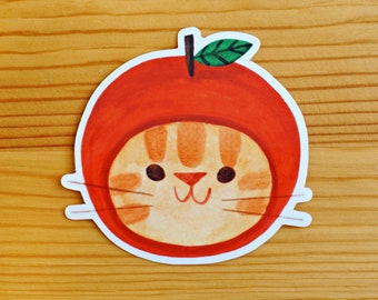 Apple Hat Fruit Cat Vinyl Sticker