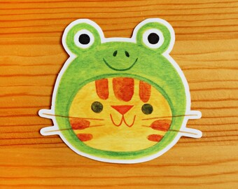 Frog Hat Cat Vinilo Sticker