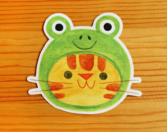 Frog Hat Cat Vinyl Sticker