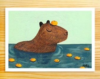 Capybara Bath 5x7 Art Print