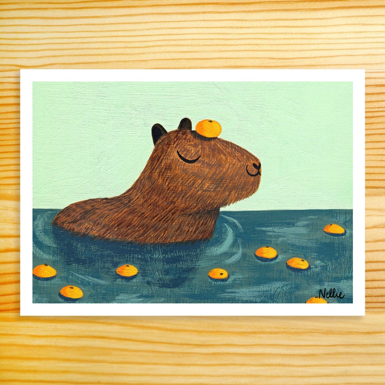 Capybara Bath 5x7 Art Print image 1