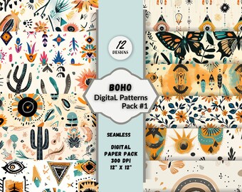 Boho Chic Cyfrowy bezszwowy wzór Boho Zestaw idealny do projektów DIY Komercyjne zastosowanie Natychmiastowe pobieranie Projektowanie tkanin Sztuka scrapbookingu