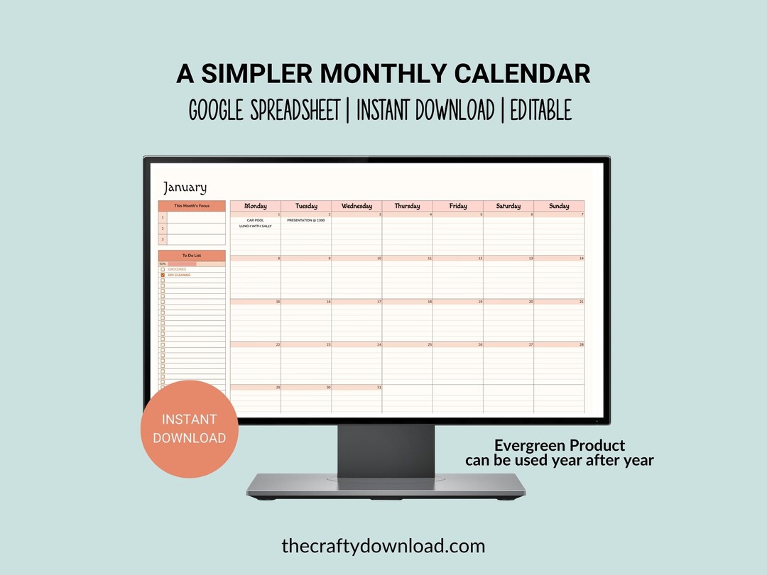 Monthly Calendar Google Sheets 2024 to Do List Task Tracker Goal Tracker Appointment Calendar