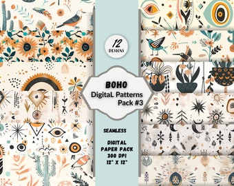 Boho Chic Seamless Digital Patterns Bundle Digital Paper Commercial Use Perfect For DIY Projects Fabric Design Instant Digital Download