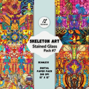 Digitale patronen Spooky skeletkunst gebrandschilderd glas thema direct downloaden voor doe-het-zelfprojecten Commercieel gebruik Prachtige Halloween-decoratie