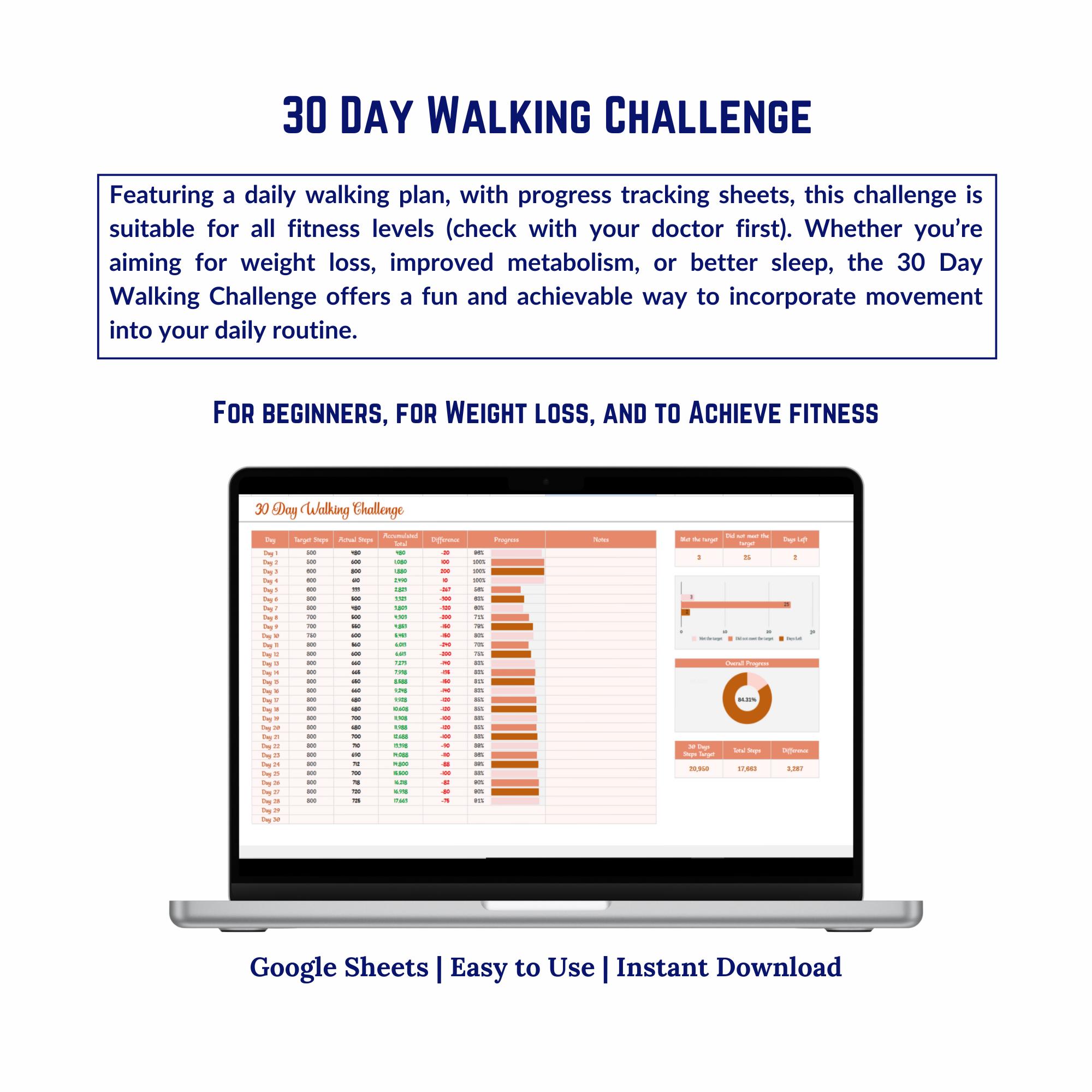 30 Day Walking Challenge Printable Monthly Walking Tracker Digital ...