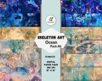 Digital Seamless Patterns Spooky Skeleton Art Ocean Theme Instant Download for DIY Projects Commercial Use Creepy Halloween Decoration Print