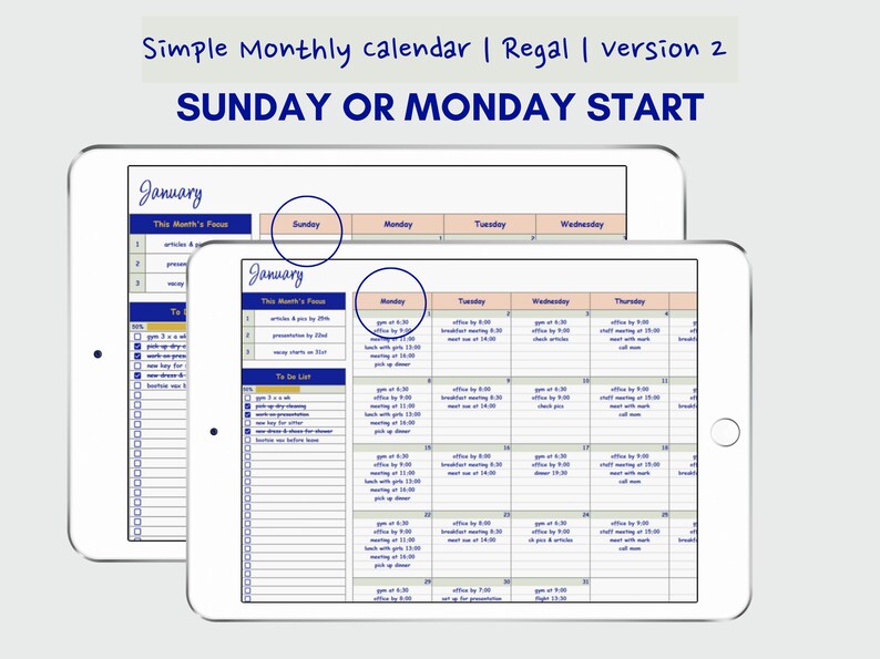 Monthly Calendar Automated Google Sheets Editable Template Daily ...