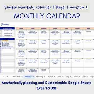Monthly Calendar Automated Google Sheets Editable Template Daily ...