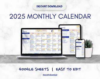 Monthly Calendar Spreadsheet Template Google Sheets Task Tracker Daily Calendar Digital Calendar 2025 To-Do List Goal Tracker Editable Easy