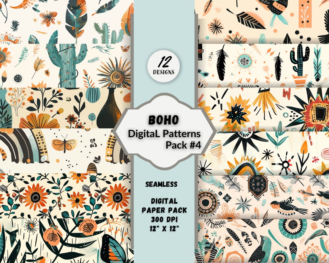 Boho Chic Digital Seamless Pattern Bundle Bohemian Perfect for DIY ...