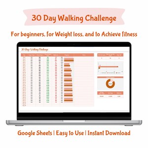 30 dagen wandelen Uitdaging Eenvoudige trainingstracker Google Spreadsheets-beginner Afvallen Fitness promoten Direct downloaden Resultaten zachte training