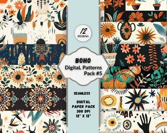 Modny pakiet papieru cyfrowego Boho bezszwowe wzory do użytku komercyjnego idealne do projektów DIY projektowanie tkanin natychmiastowe pobieranie cyfrowe drukowanie