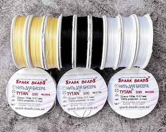 Threads for embroidery with beads Tytan 100, white black strong beading threads, Beadweaving Jewelry Supplies, polyester beading thread 100m