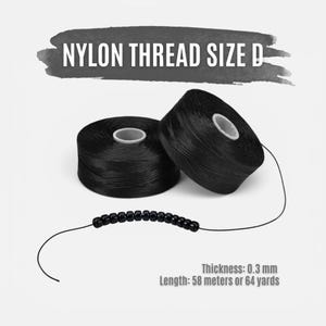 Nylon-Perlgarn Stärke D, vorgewachste Spule, 64 Yards (ca. 58,5 m), weißes und schwarzes Perlgarn für die Schmuckherstellung