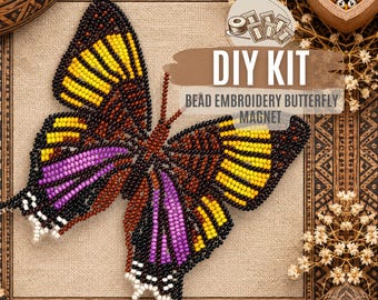 DIY Marpesia Butterfly Bead Embroidery Magnet Kit, Beginner Insect Needlework Craft, Handmade Beaded Butterfly, Holiday Gift