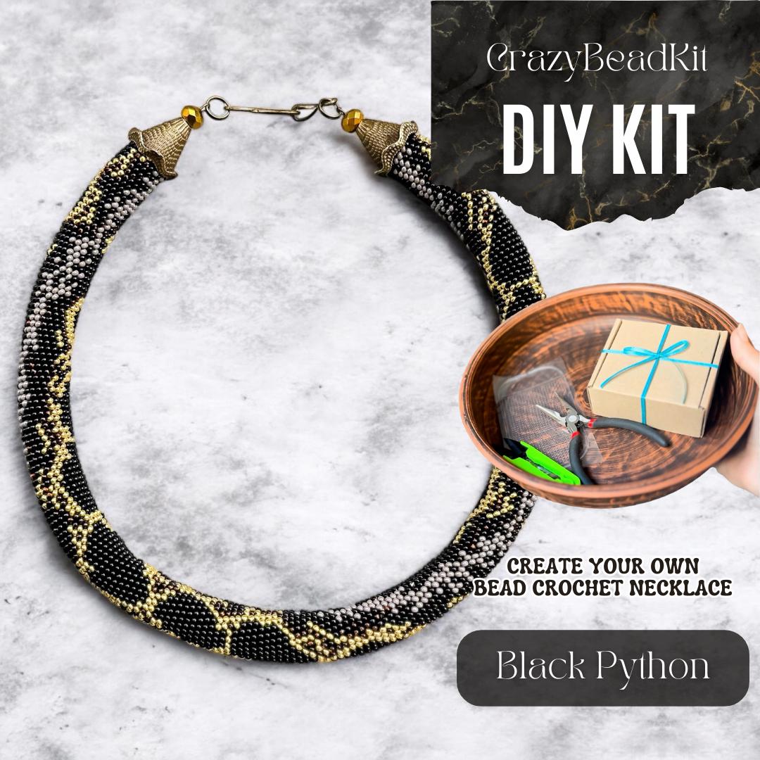 Python Necklace Diamond DIY Black Python Beaded Necklace Kit, Bead Crochet Rope Reptile Pattern ...