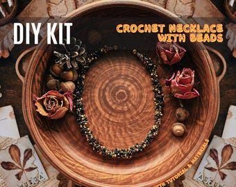 Kit de collar de cuentas elegante DIY, kit para hacer joyas de oro, marrón y negro con tutorial y materiales para regalo hecho a mano, kit de abalorios, artesanía bohemia.