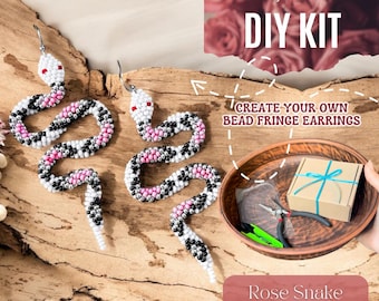 DIY Pink Snake Bead Earrings Craft Kit, Serpent Beaded Earrings tutorial, Boho Jewelry Making bead Set, DIY Craft Jewelry Kit, Gift for Her
