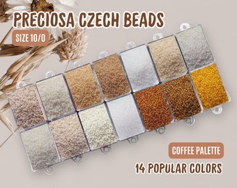 Preciosa Seed Beads size 10/0 Czech Rocailles for beading, Starter Kit Beadwork Supply, Round beads Gift set for bead lover - Coffee palette