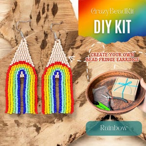 DIY Rainbow Beaded Fringe Earrings Kit – Colorful Arch Earrings, Boho Pride Jewelry Making Set