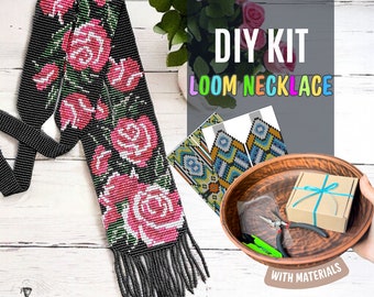 DIY KIT Perlenrahmen Halskette Kit, Erstellen Sie Ihren eigenen Gerdan, Kit für Erwachsene, Ideales DIY Geschenk für Schwester, Do It Yourself Blumenhalsketten-Projekt